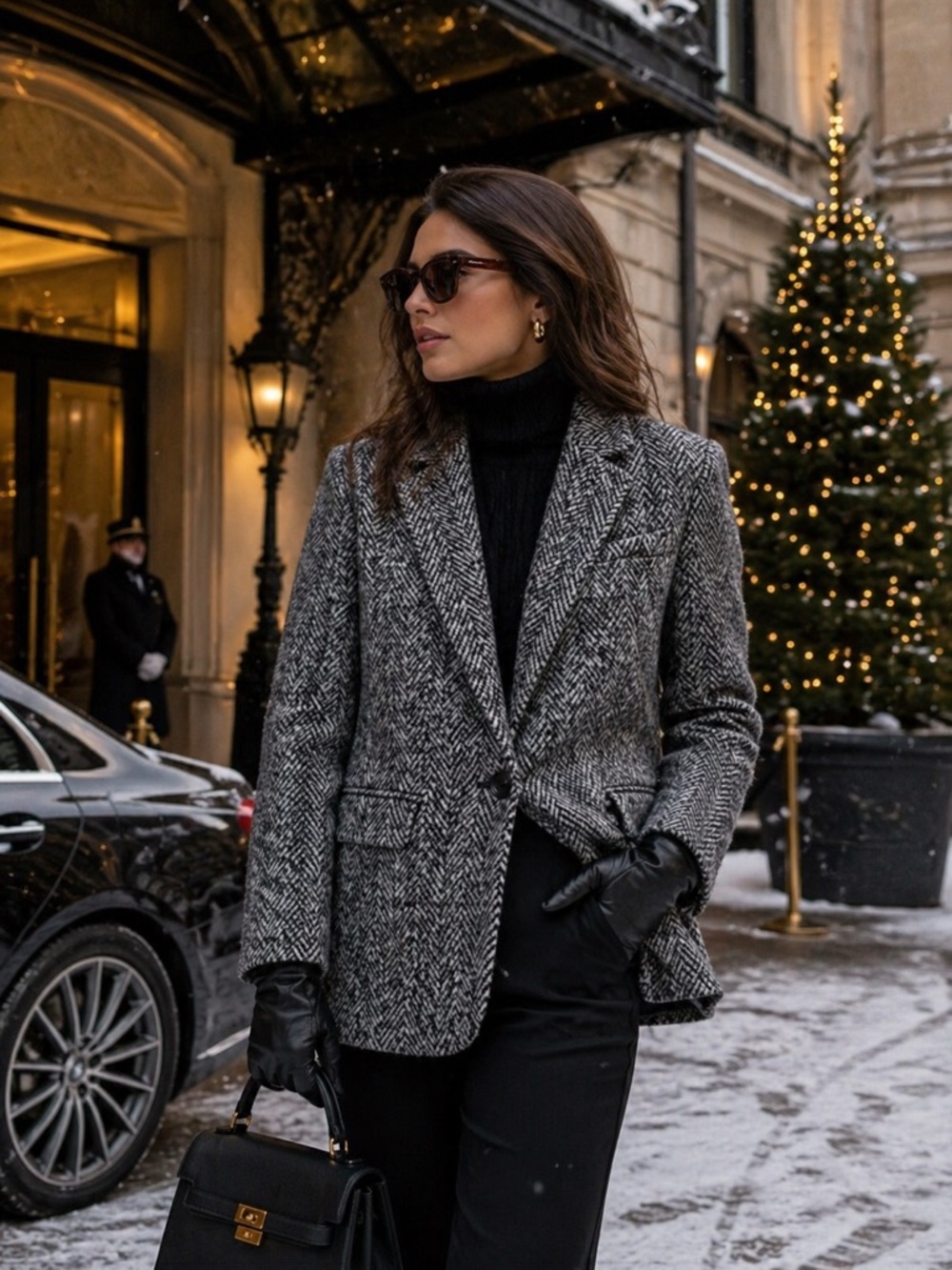 Abercrombie & Fitch LARGE Blazer Jacket WOOL Blend Gray Herringbone Women's‎